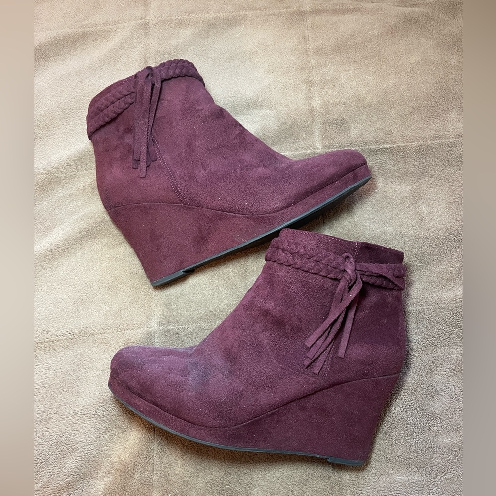 Purple Velvet Ankle Wedge